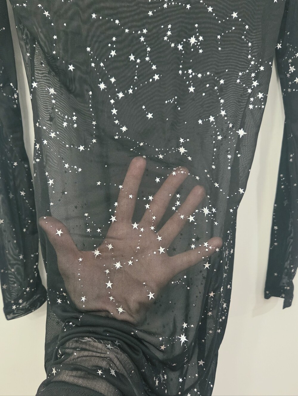 Sheer Black Star-Print Mini Dress with Long Sleeves Size Small - Picture 3 of 5